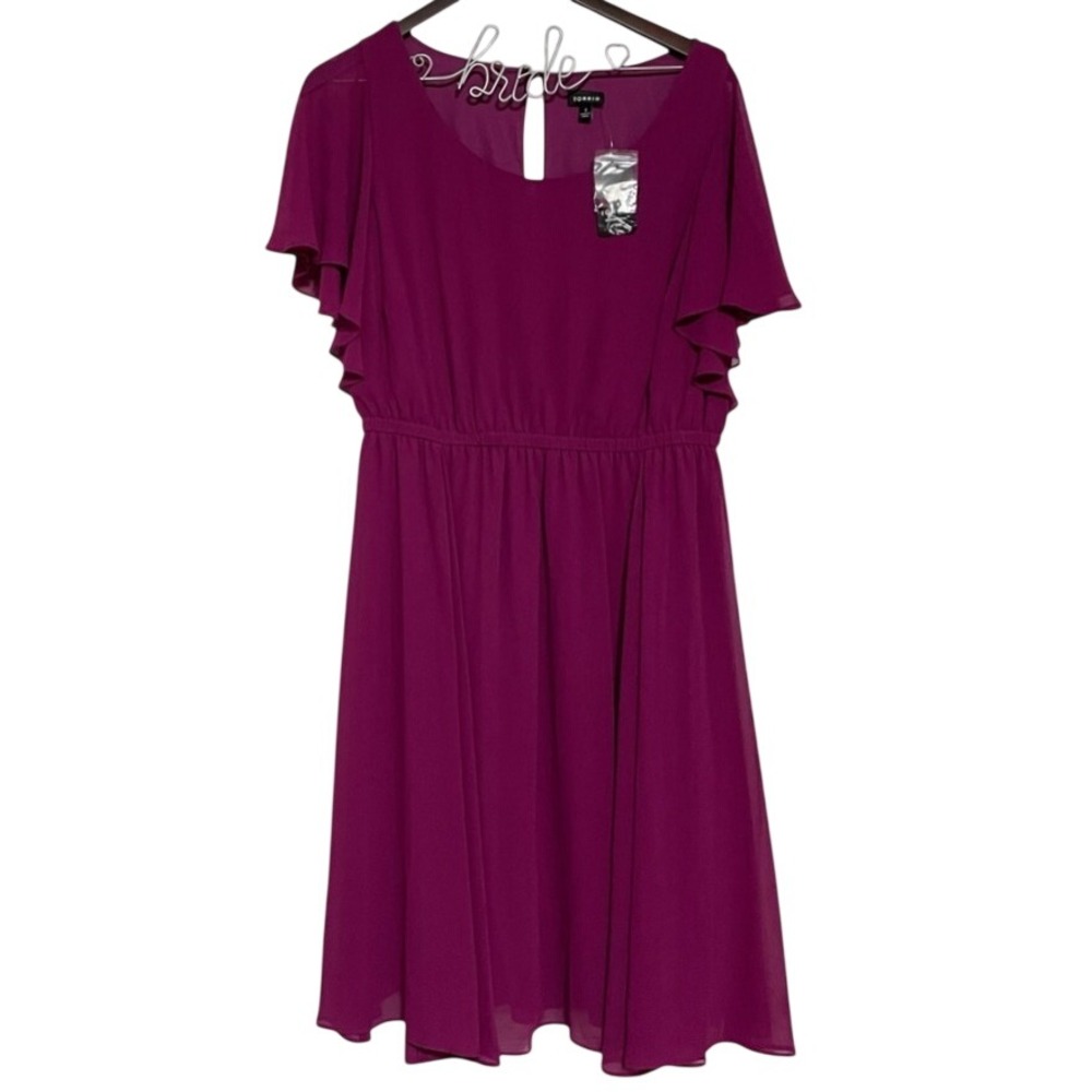 Torrid Chiffon Dress Size 1 Magenta Womens Flutter Sleeve Fit & Flare New